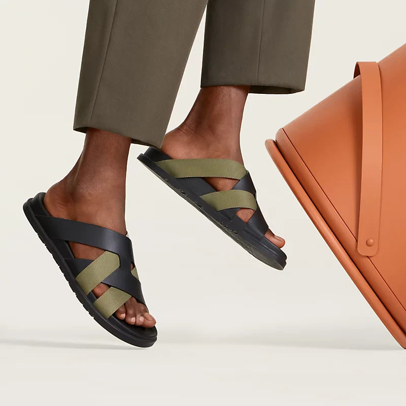 Sandales Hermes - Kazimir - Noir / Vert Toundra