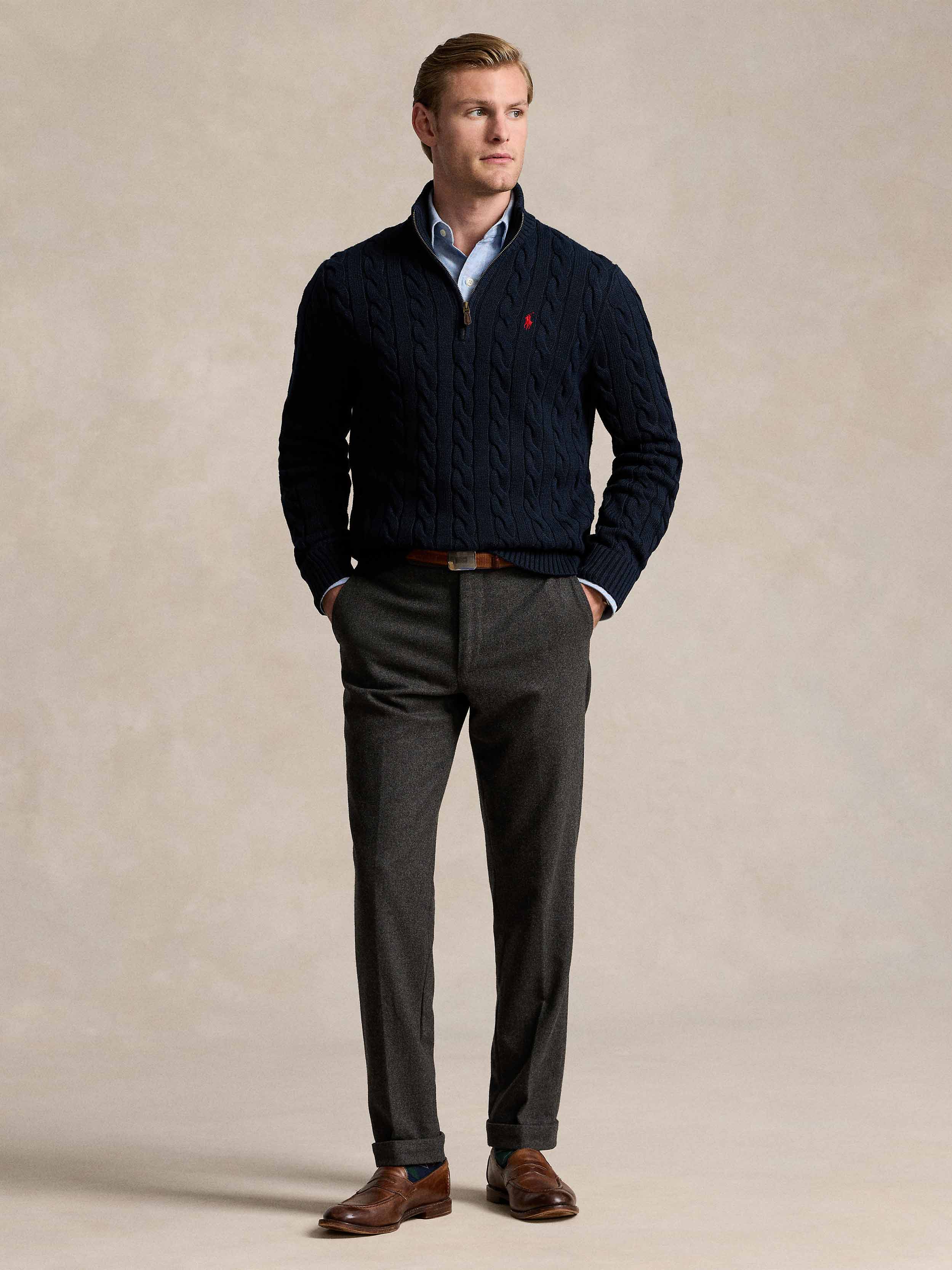 Polo Ralph Lauren - Men's Sweater With Zipper And Leather Detail