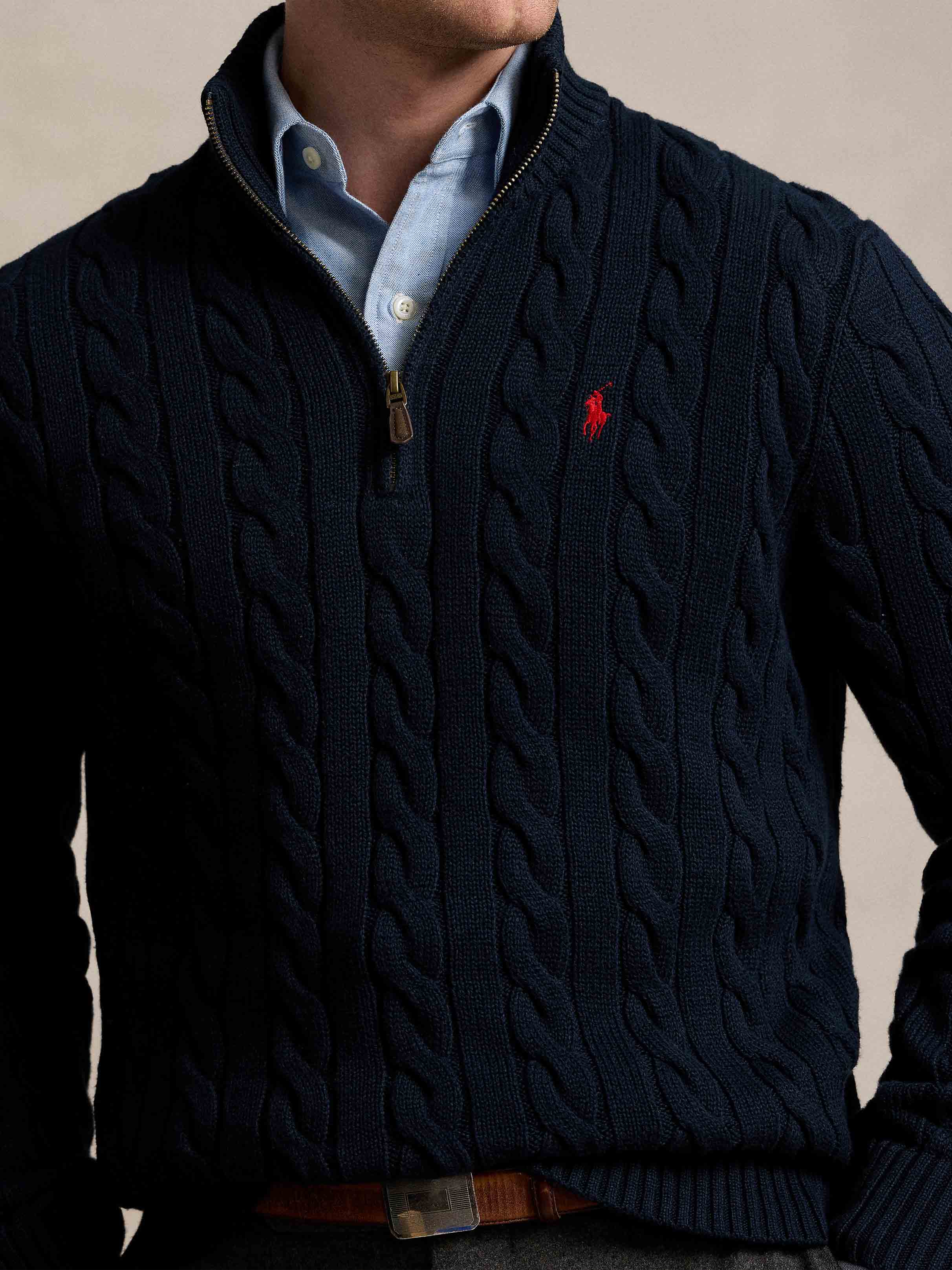 Polo Ralph Lauren - Men's Sweater With Zipper And Leather Detail