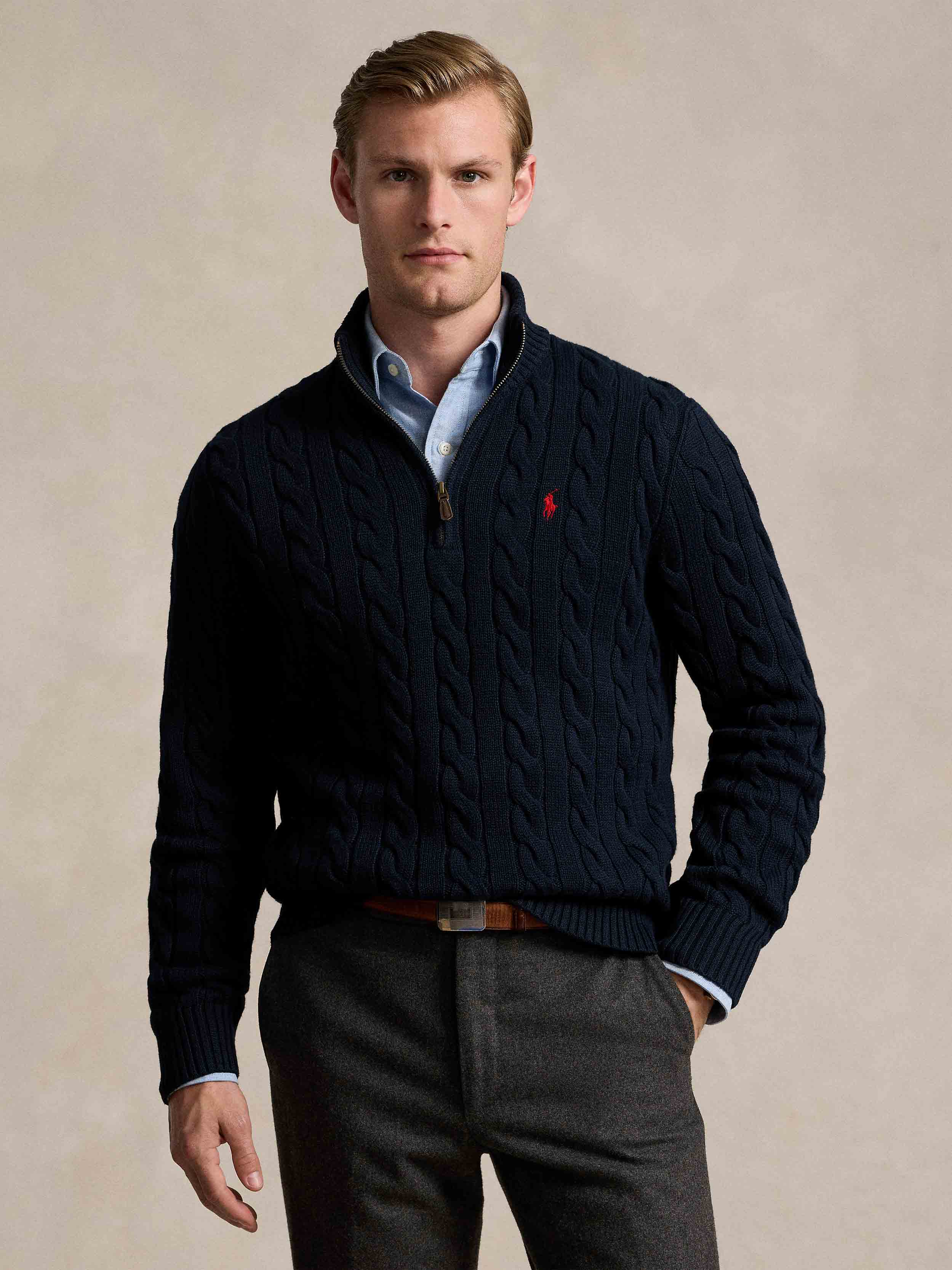 Polo Ralph Lauren - Men's Sweater With Zipper And Leather Detail