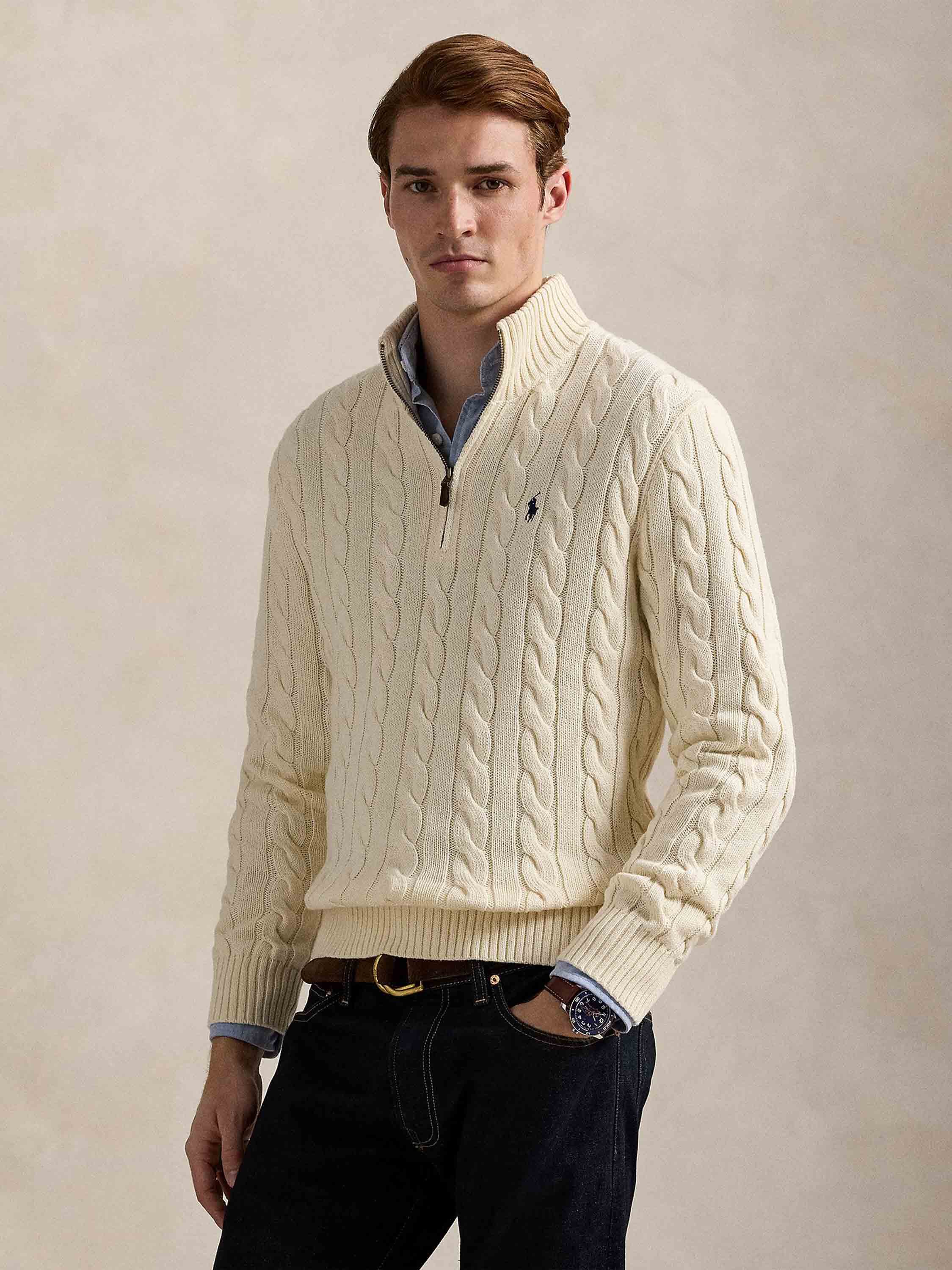 Polo Ralph Lauren - Men's Cable-Knit Cotton Quarter-Zip Sweater