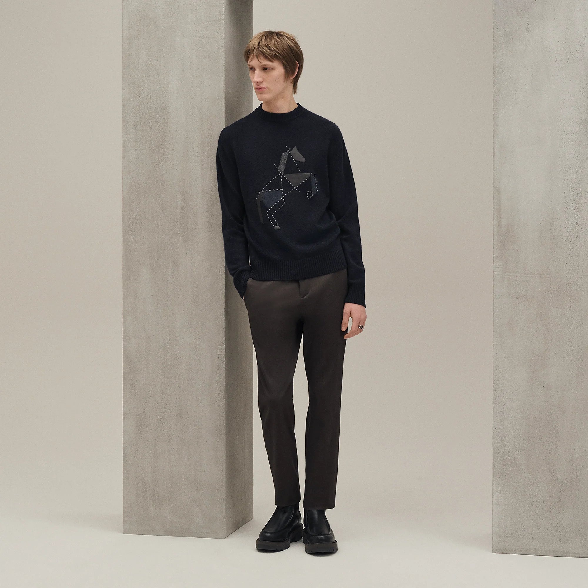 Pull Hermes - Col Rond - Cheval Tangram - Cachemire